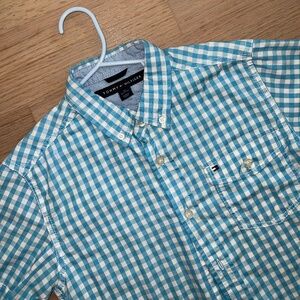Tommy Hilfiger cotton blue plaid kids medium (12-14) short sleeve button up